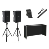 Black DJ booth and two speakers