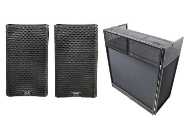 Small Event DJ Package QSC K12.2, Wireless Mic, Controller and DJ Booth