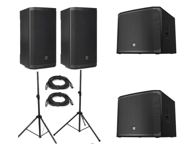 2 Speakers and 2 subwoofers package