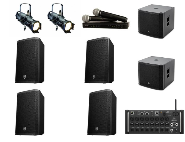 4 tops, 2 subs, lights package
